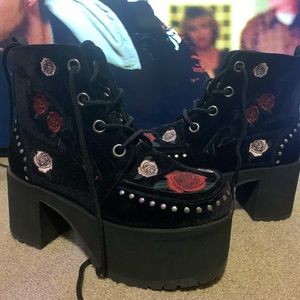 T.U.K. Black Velvet Rose & Snake Nosebleed Boot